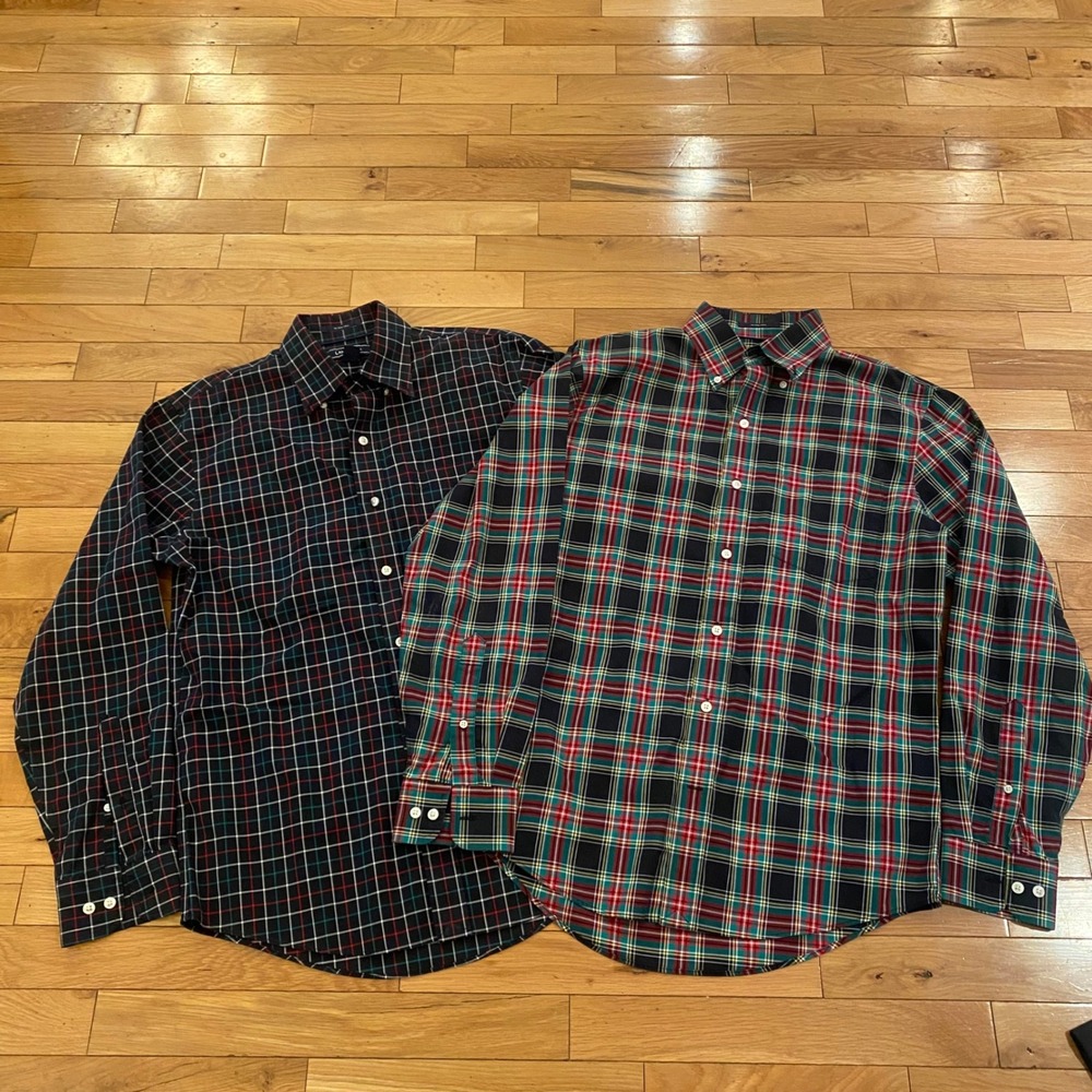 Lands End Mens Small Twill Plaid Button‎ Down Shirts Traditional Fit lot of 2